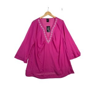 New Catalina Tory Nailhead Beaded V-neck Swim Cover up Tunic size 2X Pink